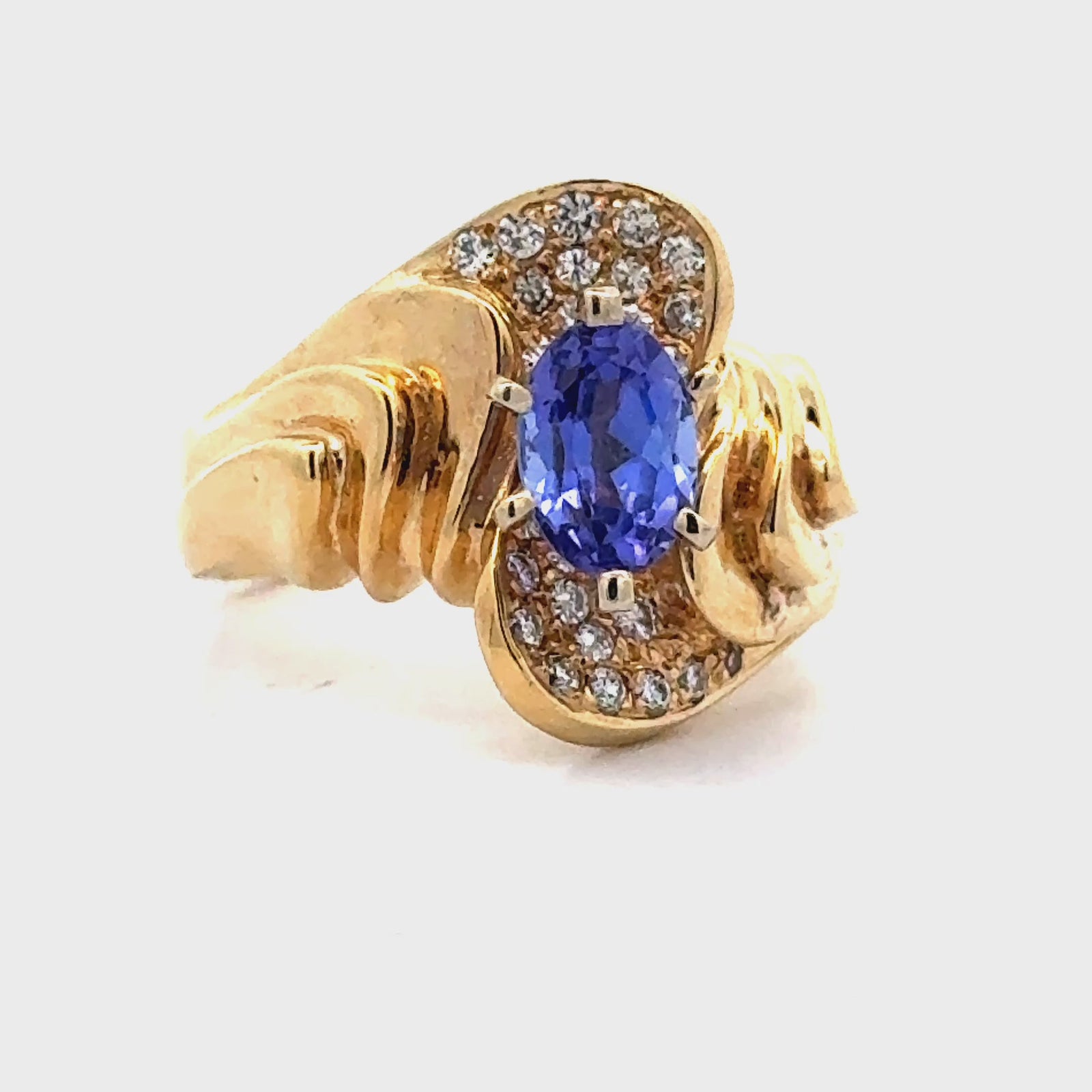 Estate Tanzanite Diamond 14K YG Ring 15497 — detail view