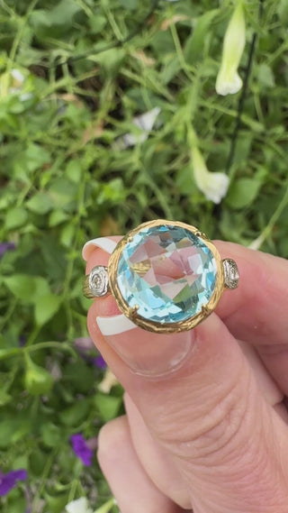 Estate Designer R. Reiss Diamond and Blue Topaz 14K Yellow/White Gold Ring — detail view