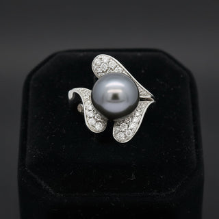 Estate Schoeffel 1.20 cttw Diamond 12.57mm Tahitian Pearl Ring 13875 — detail view
