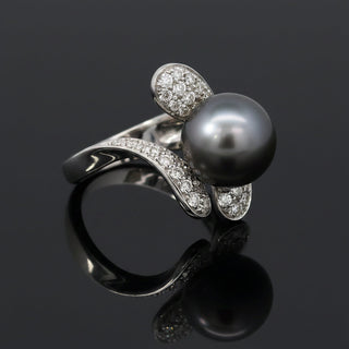 Estate Schoeffel 1.20 cttw Diamond 12.57mm Tahitian Pearl Ring 13875