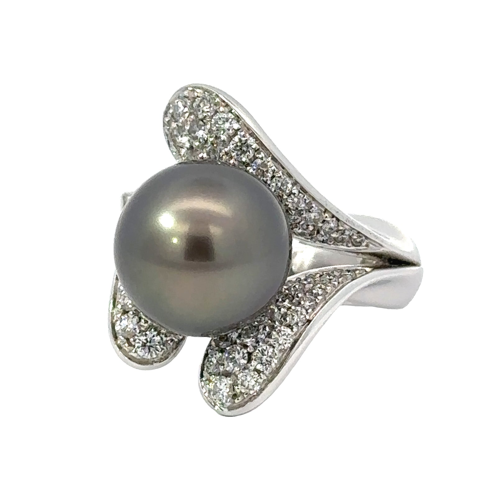 Estate Schoeffel 1.20 cttw Diamond 12.57mm Tahitian Pearl Ring 13875 — side view