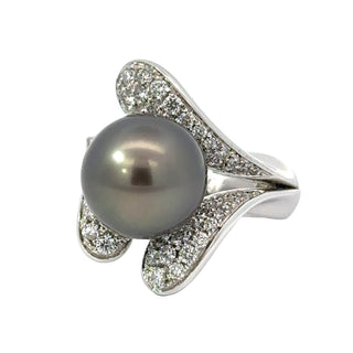 Estate Schoeffel 1.20 cttw Diamond 12.57mm Tahitian Pearl Ring 13875 — side view