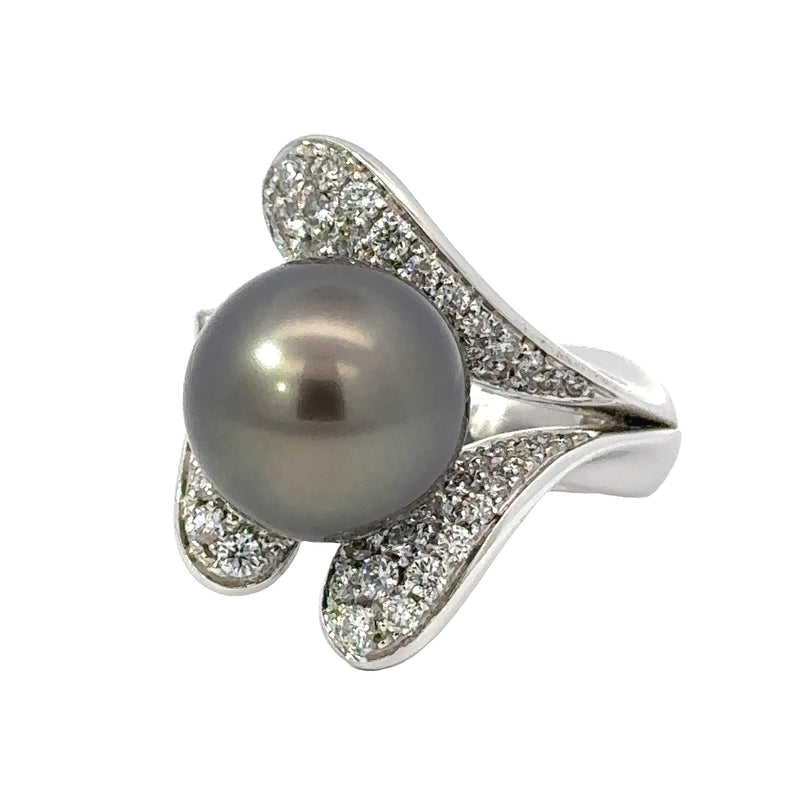 Estate Schoeffel 1.20 cttw Diamond 12.57mm Tahitian Pearl Ring 13875 — side view