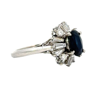 Estate Sapphire and Diamond Platinum Halo Ring — scale view