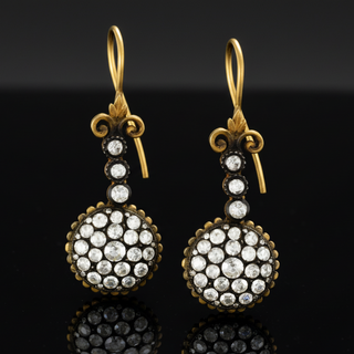 Estate French Rose Cut Diamond and 22kt Yellow Gold/Rhodium Dangle Earrings — side view