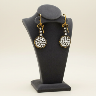 Estate French Rose Cut Diamond and 22kt Yellow Gold/Rhodium Dangle Earrings — scale view