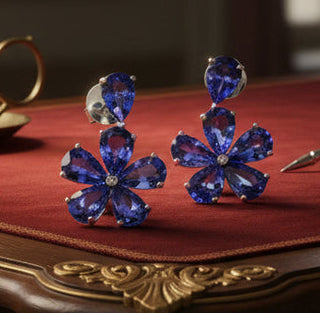 Estate 2000's Tanzanite and Diamond Cluster Flower Earrings