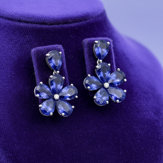 Estate 2000's Tanzanite and Diamond Cluster Flower Earrings — scale view