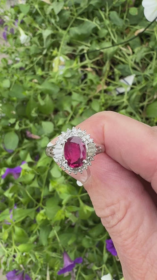 Estate Modern 1960's Ruby and Diamond Platinum Ring — detail view