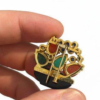 Estate Cartier Paris 1991 Revival "Tabriz Collection" Basket Diamond, Chalcedony, Sapphire, Black Onyx, Carnelion 18Kt Yellow Gold Pendant/Brooch — alternate view