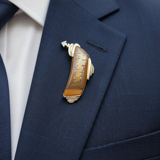 Estate Dagon Gillespey Picture Jasper Diamond Platinum & 18K Yellow Gold Brooch — side view