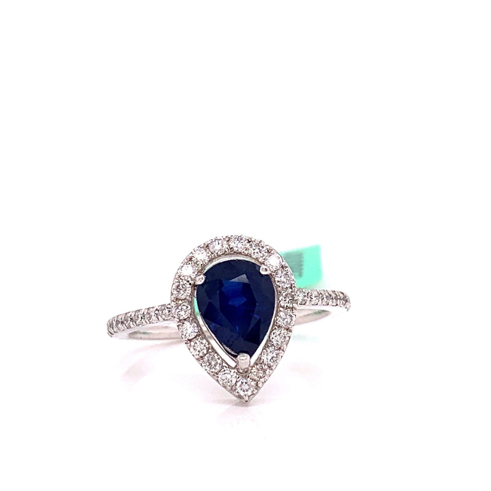 Estate Sapphire and Diamond 14K White Gold Halo Ring — side view