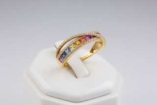 Effy Multi Color Sapphire, Diamond and 14K Yellow Gold Bypass Ring — side view