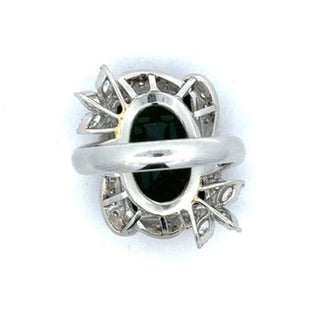Estate Green Tourmaline and Diamond Platinum Ring — detail view