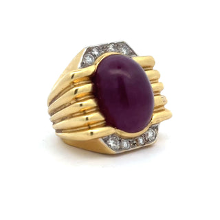 Estate Modern 20ct Ruby and Diamond 18KT White and Yellow Gold Ring — detail view