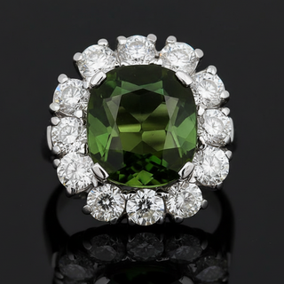Estate Fine Tourmaline and Diamond Platinum Ring — side view