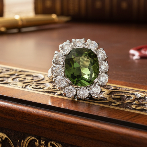 Estate Fine Tourmaline and Diamond Platinum Ring