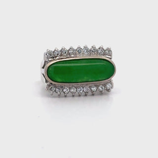Estate Jadeite Diamond 18K WG Ring 15499 — detail view