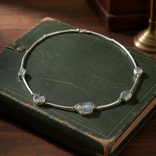 Estate Modern Designer Rough Cut Aquamarine, Silver & 18kt Yellow Gold Set — side view