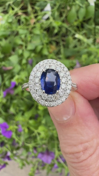 Estate Modern Fine Sapphire and Diamond 14Kt White Gold Ring — scale view