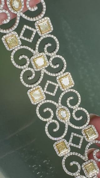 Estate Designer AV 8.80ctw Natural Fancy Yellow and White Diamond 14K Yellow and White Gold Bracelet — alternate view