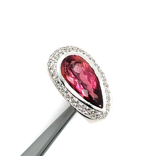 Estate pink tourmaline diamond ring gallery view showing diamond cluster