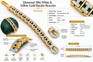 Estate Modern Diamond 18Kt White & Yellow Gold Buckle Bracelet — side view