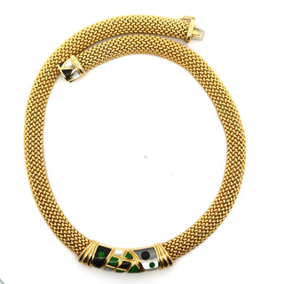 Asch Grossbardt Inlay Onyx, Mother of Pearl, Malachite 14k Yellow Gold Necklace — scale view