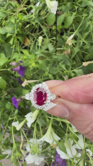 Estate Modern Ruby and Diamond 18K White Gold Ring — detail view