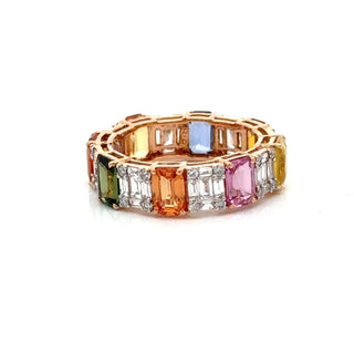 Estate Modern 5.39ctw Multi Color Sapphire and Diamond 18Kt Yellow Gold Eternity Ring — scale view