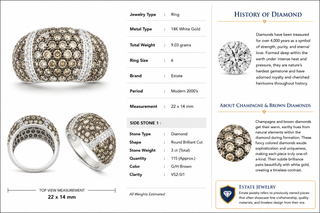 Estate Modern 3.00ctw Cognac & White Diamond 14kt White Gold Ring — side view