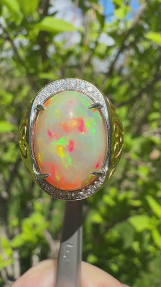 Estate Spark Creations Opal and Diamond 18K Yellow/White Gold Ring — side view