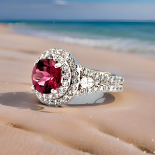 Estate Tourmaline, Diamond, and 18K White Gold Halo Ring — reverse view