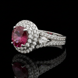 Estate Tourmaline, Diamond, and 18K White Gold Halo Ring — side view