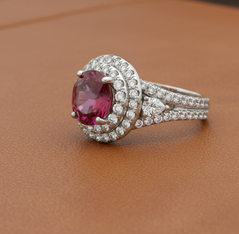 Estate Tourmaline, Diamond, and 18K White Gold Halo Ring