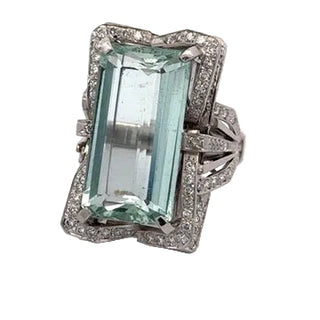 Estate Aquamarine and Diamond Platinum Ring — reverse view