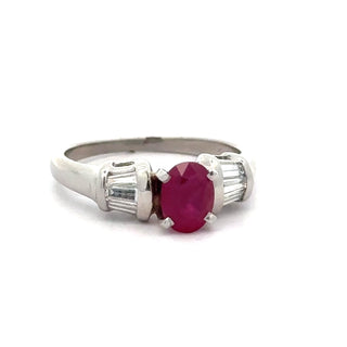Estate Modern Ruby and Diamond Platinum Ring — scale view