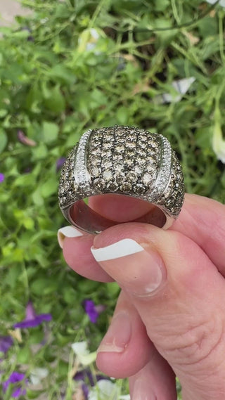 Estate Modern 3.00ctw Cognac & White Diamond 14kt White Gold Ring — detail view