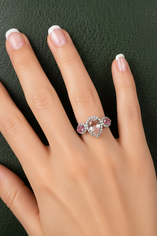Estate Modern Pink Sapphire Kunzite, Diamond 14kt Yellow Gold Ring — reverse view