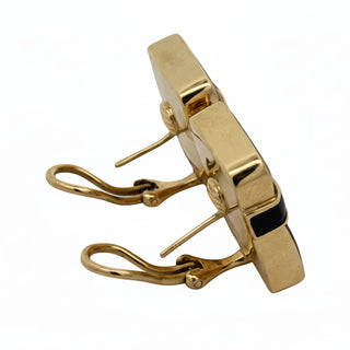 Estate Designer Angela Cummings Black Enamel and 18Kt Yellow Gold Weave Earrings — detail view