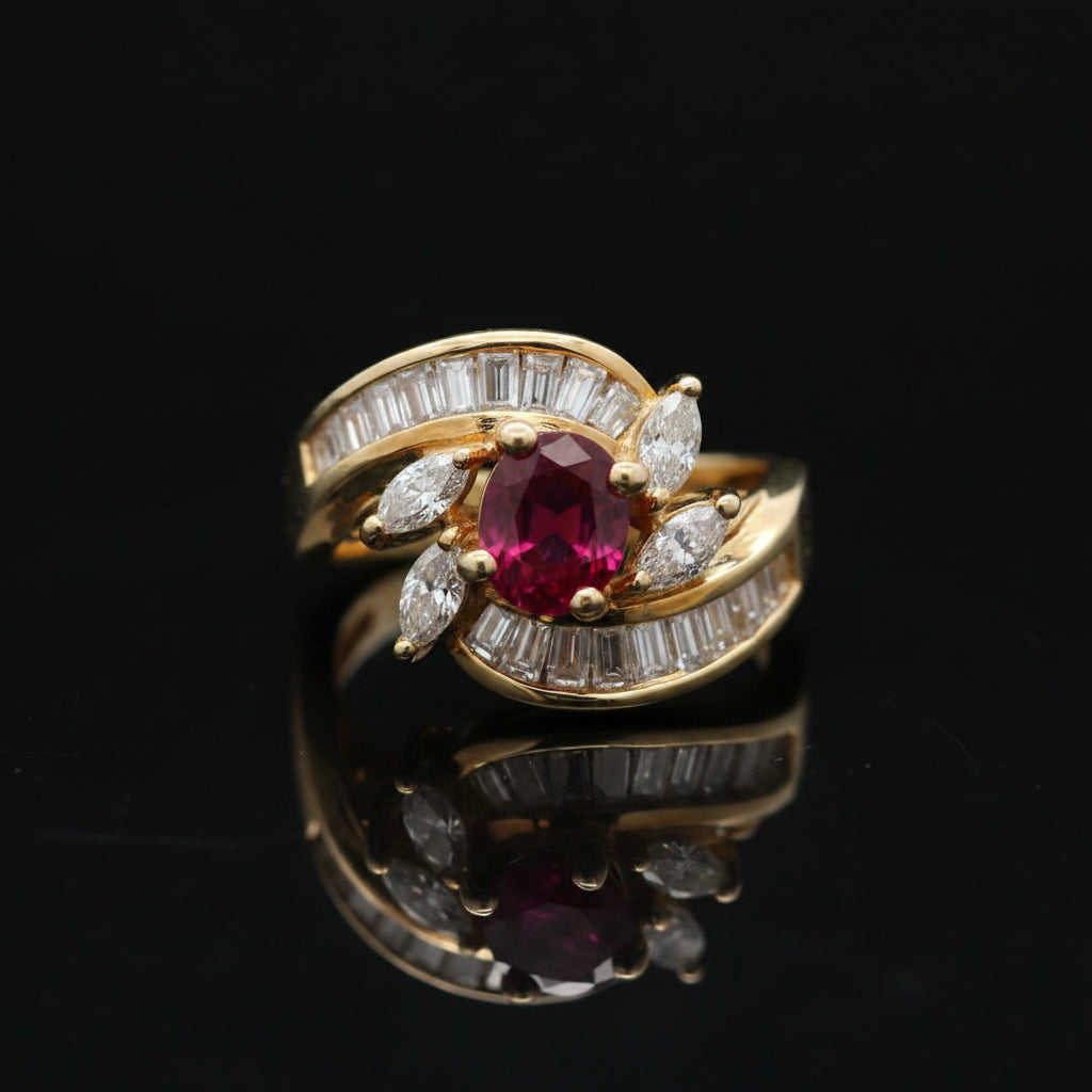 Estate jewelry — A Ruby Ring, Set in Motion, 1.00 ctw diamonds