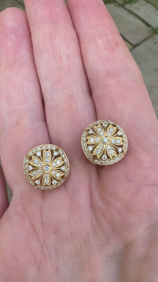 Estate Modern Diamond Filigree 18Kt Yellow Gold Earrings — side view