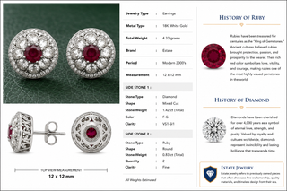 Estate Modern Gem Ruby and Diamond 18Kt White Gold Earrings — side view