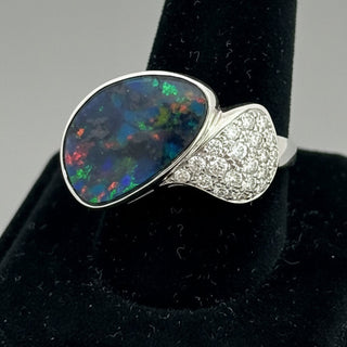 Estate Freeform 4.26ct Black Opal Diamond Platinum Ring 14983 — side view