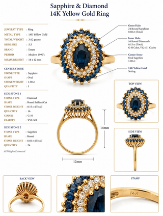 Estate Modern Sapphire & Diamond 14k Yellow Gold Ring — side view