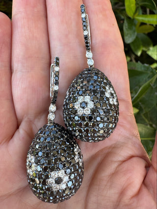 Estate Designer Atkins 23.35ctw White and Black Diamond 18kt White Gold Dangle Earring — reverse view