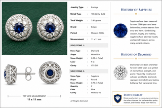 Estate Modern Gem Sapphire and Diamond 18K White Gold Earrings — side view