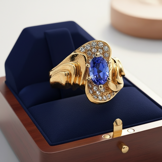 Estate Tanzanite Diamond 14K YG Ring 15497 — side view