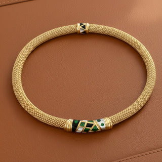 Asch Grossbardt Inlay Onyx, Mother of Pearl, Malachite 14k Yellow Gold Necklace