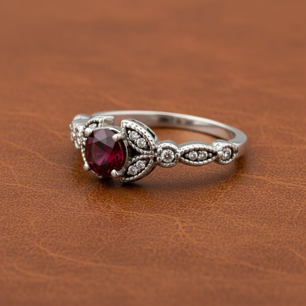 Estate Ruby, Diamond and 14K White Gold Ring